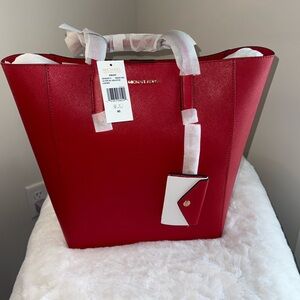 NWT Michael Kors Vincent Large Saffiano Leather Tote Bag with Card Case